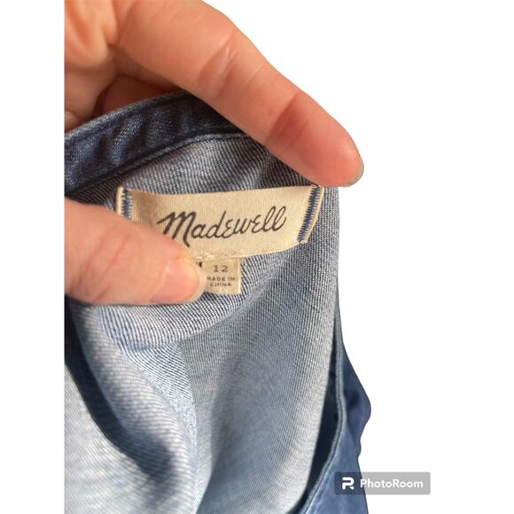 Madewell button front ruffle denim long sleeve dress - 12 - Picture 6 of 9